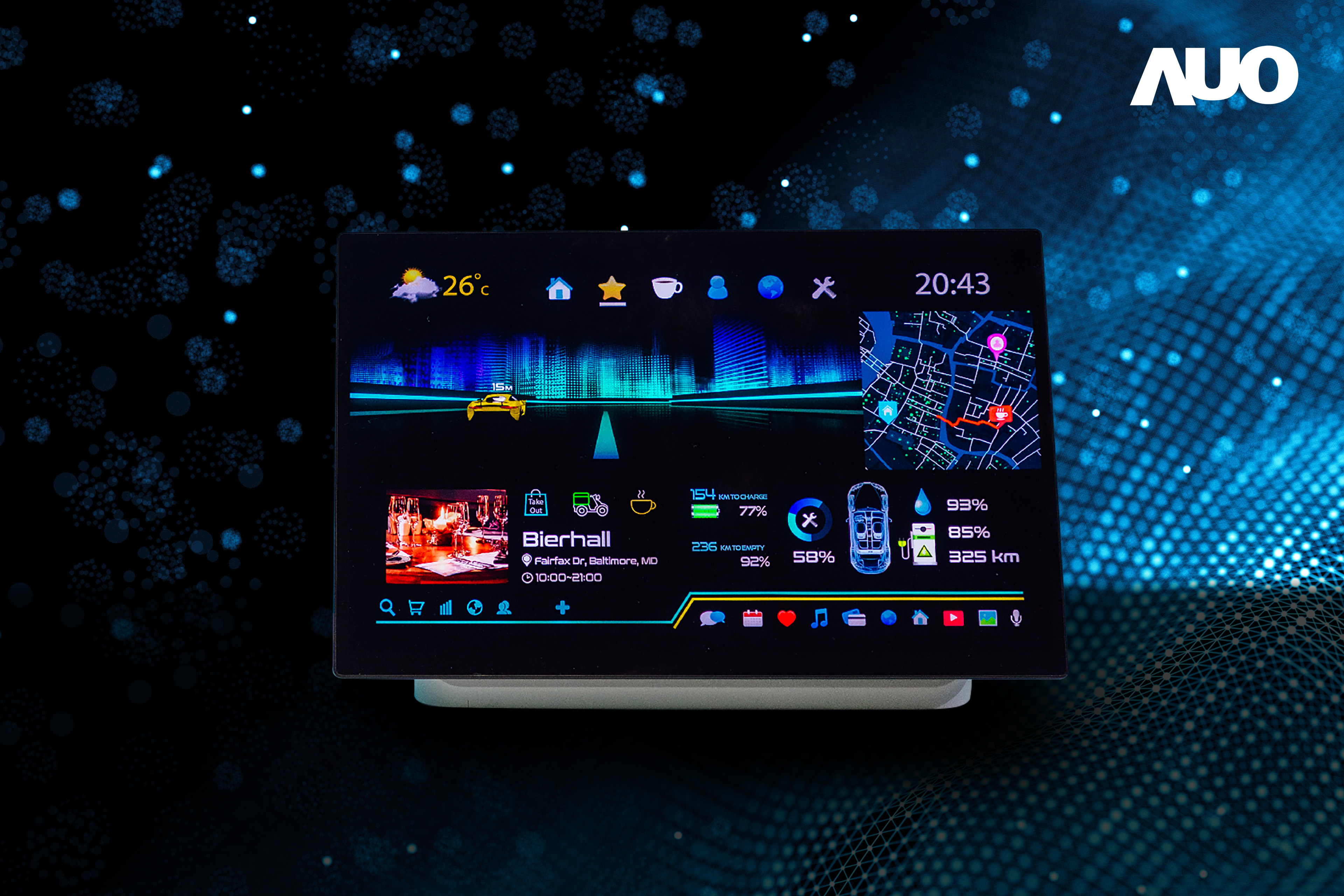 ⽜⼋体育16吋超高色域車載中控獲得2025顯示器元件產品技術獎之面板模組類傑出產品獎，首次在車載領域採用藍光COB（LED chip-on-board）搭載量子點（Quantum Dot）膜之Mini LED解決方案實現廣色域